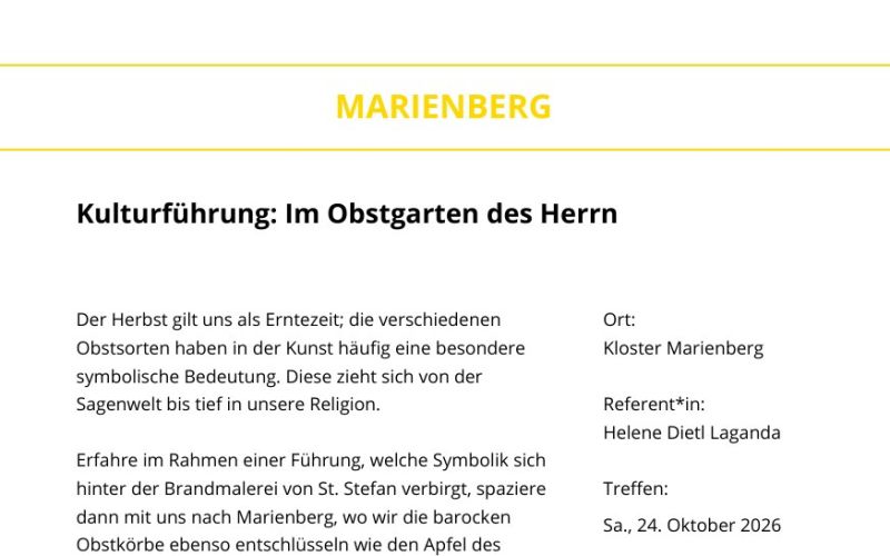 Seite aus dem Programmheft: Kulturführung: Im Obstgarten des Herrn