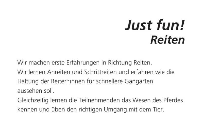 Seite aus dem Programmheft: Just fun! Reiten