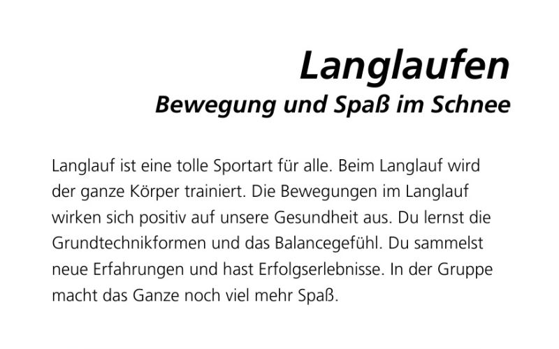 Seite aus dem Programmheft: Langlaufen