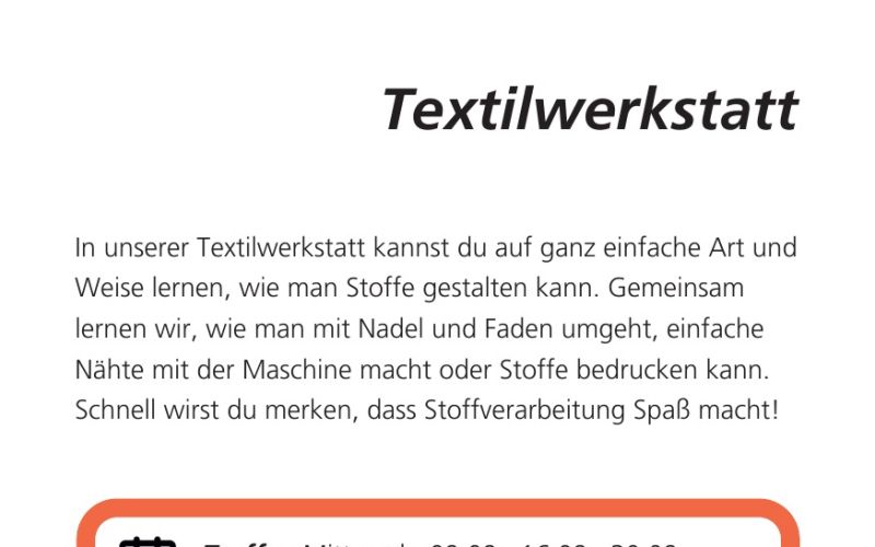 Seite aus dem Programmheft: Textilwerkstatt