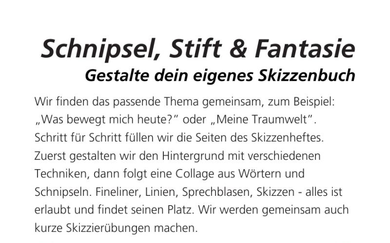 Seite aus dem Programmheft: Schnipsel, Stift & Fantasie
