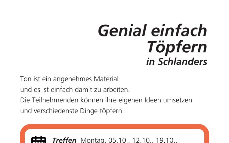 Seite aus dem Programmheft: Genial einfach Töpfern