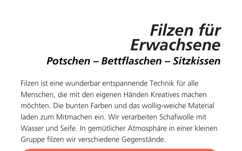 Seite aus dem Programmheft: Filzen für Erwachsene