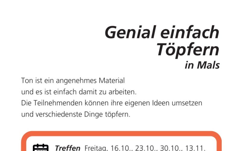 Seite aus dem Programmheft: Genial einfach Töpfern