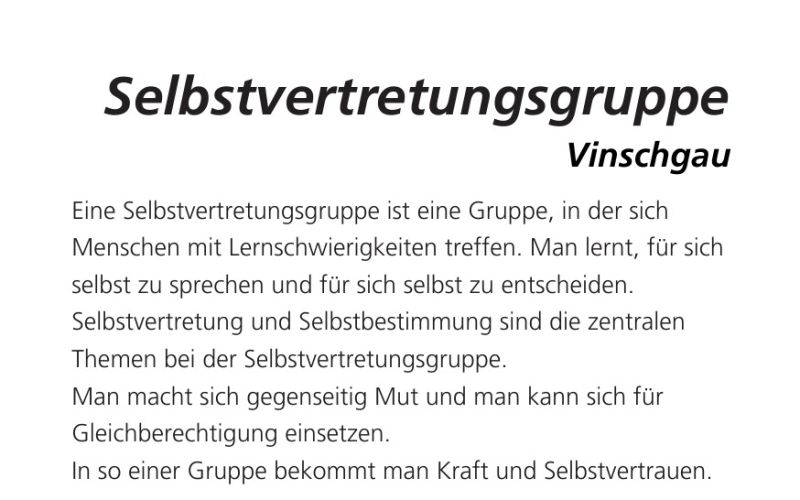 Seite aus dem Programmheft: Selbstvertretungsgruppe