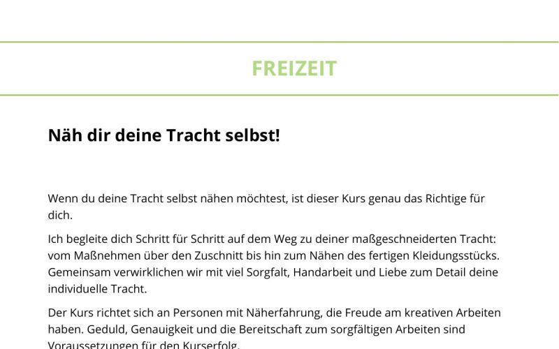 Seite aus dem Programmheft: Näh dir deine Tracht selbst!
