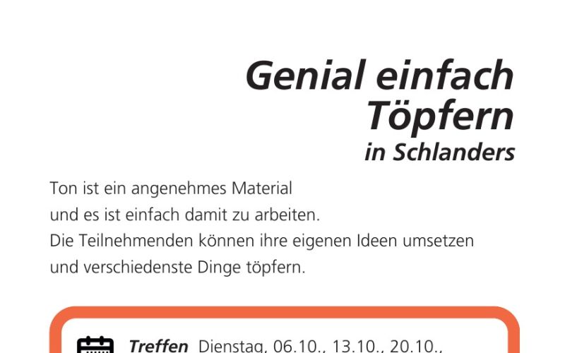 Seite aus dem Programmheft: Genial einfach Töpfern