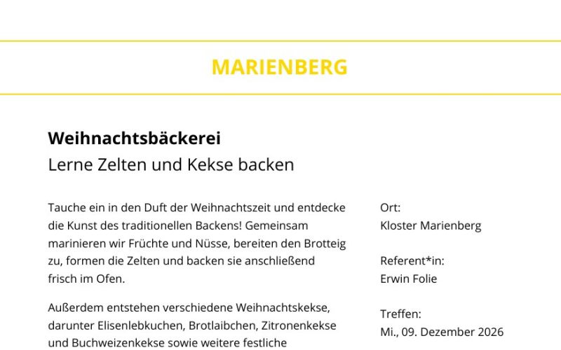 Seite aus dem Programmheft: Weihnachtsbäckerei